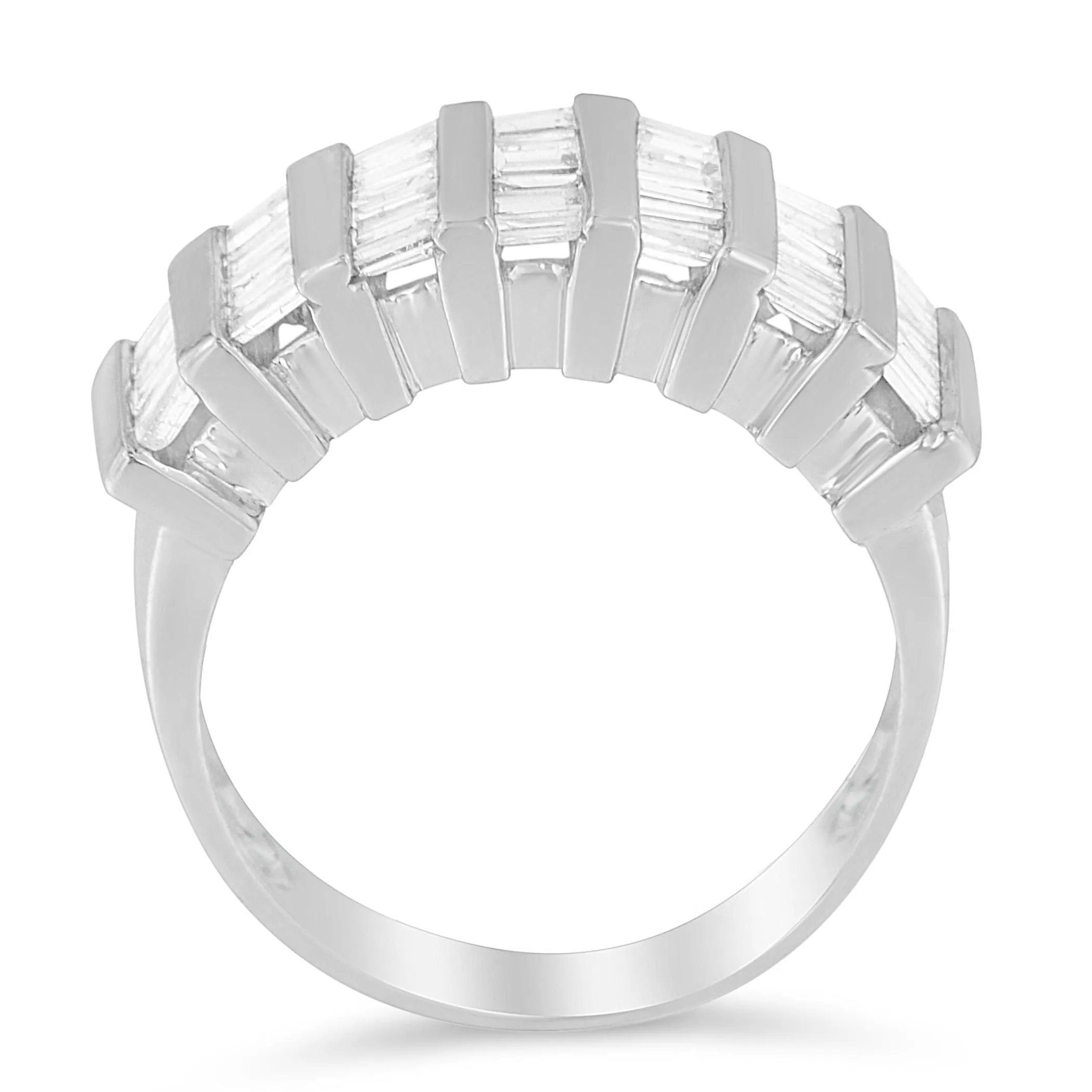 .925 Sterling Silver 1.0 Cttw Baguette Cut Diamond Vertical Channel Fluted Multi-Row Unisex Fashion Wedding Ring (H-I Color, I1-I2 Clarity)