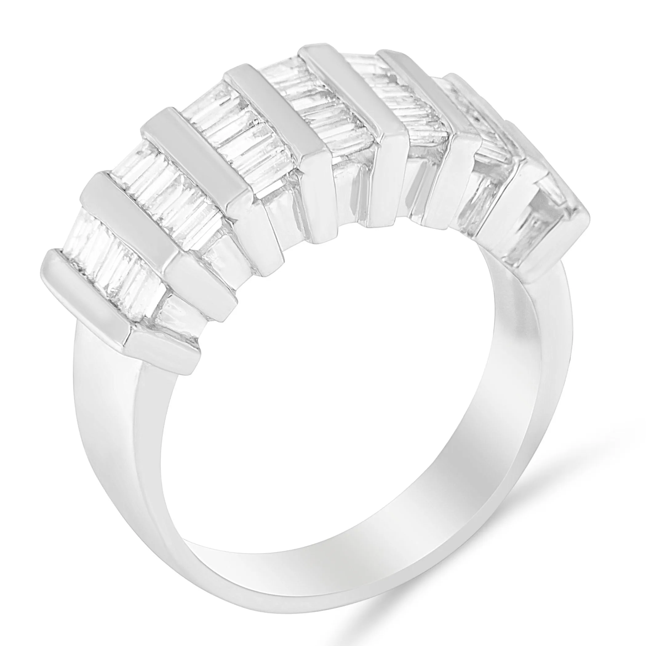 .925 Sterling Silver 1.0 Cttw Baguette Cut Diamond Vertical Channel Fluted Multi-Row Unisex Fashion Wedding Ring (H-I Color, I1-I2 Clarity)