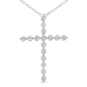 .925 Sterling Silver 1/6 cttw Diamond Cross Pendant Necklace (I-J, I1-I2)