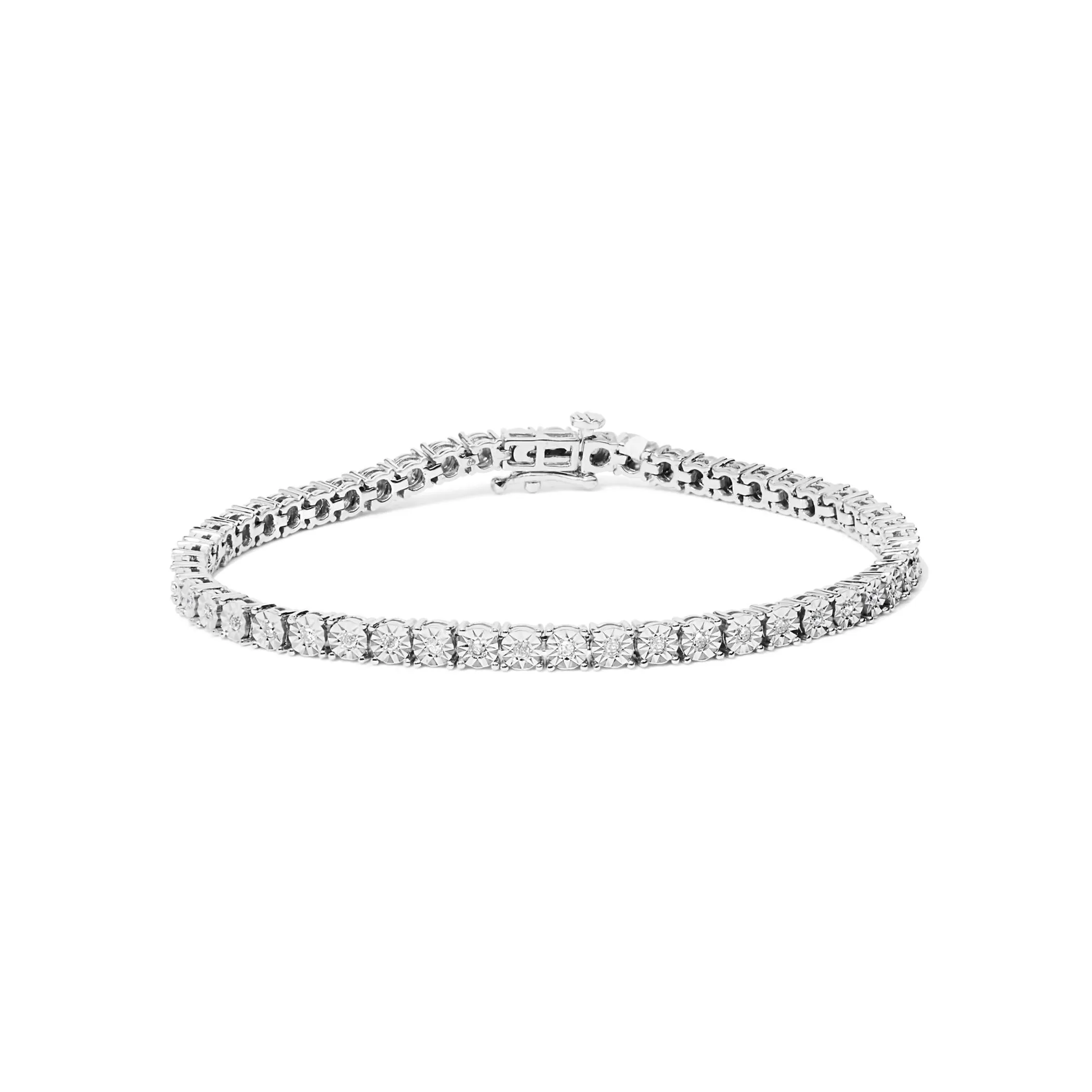 .925 Sterling Silver Lab Grown Diamond Illusion-Set Miracle Plate Tennis Bracelet - 7.25" Inches - Pack Of: 1