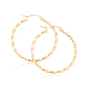 9ct Rose Gold Round 2x30mm Pattern Hoop Earrings