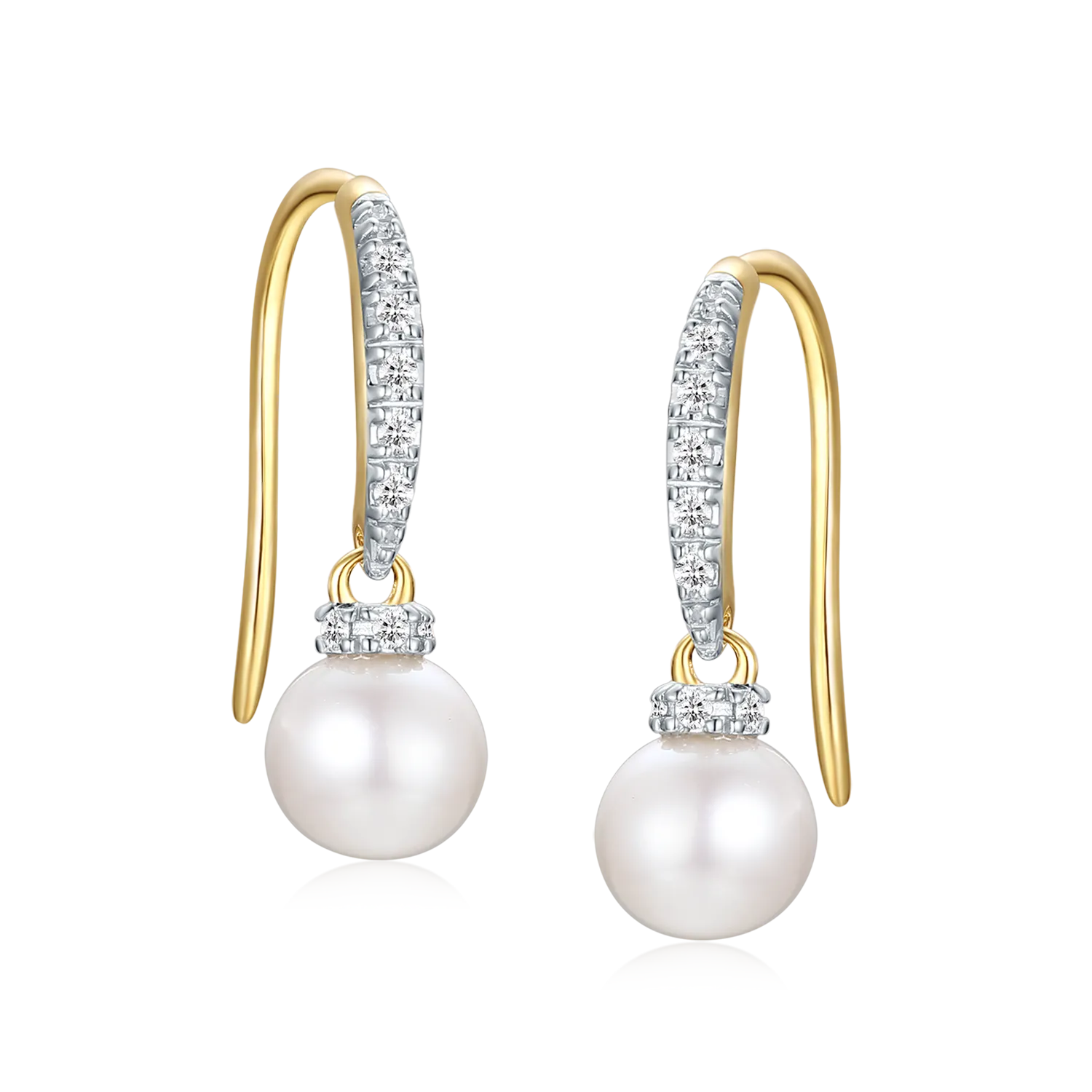 9ct Yellow Gold 0.08 CARAT tw of Diamonds 6mm Cultured Freshwater Pearl Drop Earrings