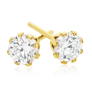 9ct Yellow Gold Silver Filled Cubic Zirconia Stud Earrings