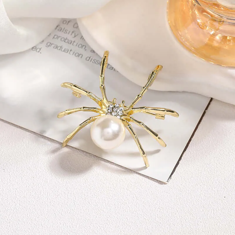 Alloy Pearl CZ Diamond Spider Brooch