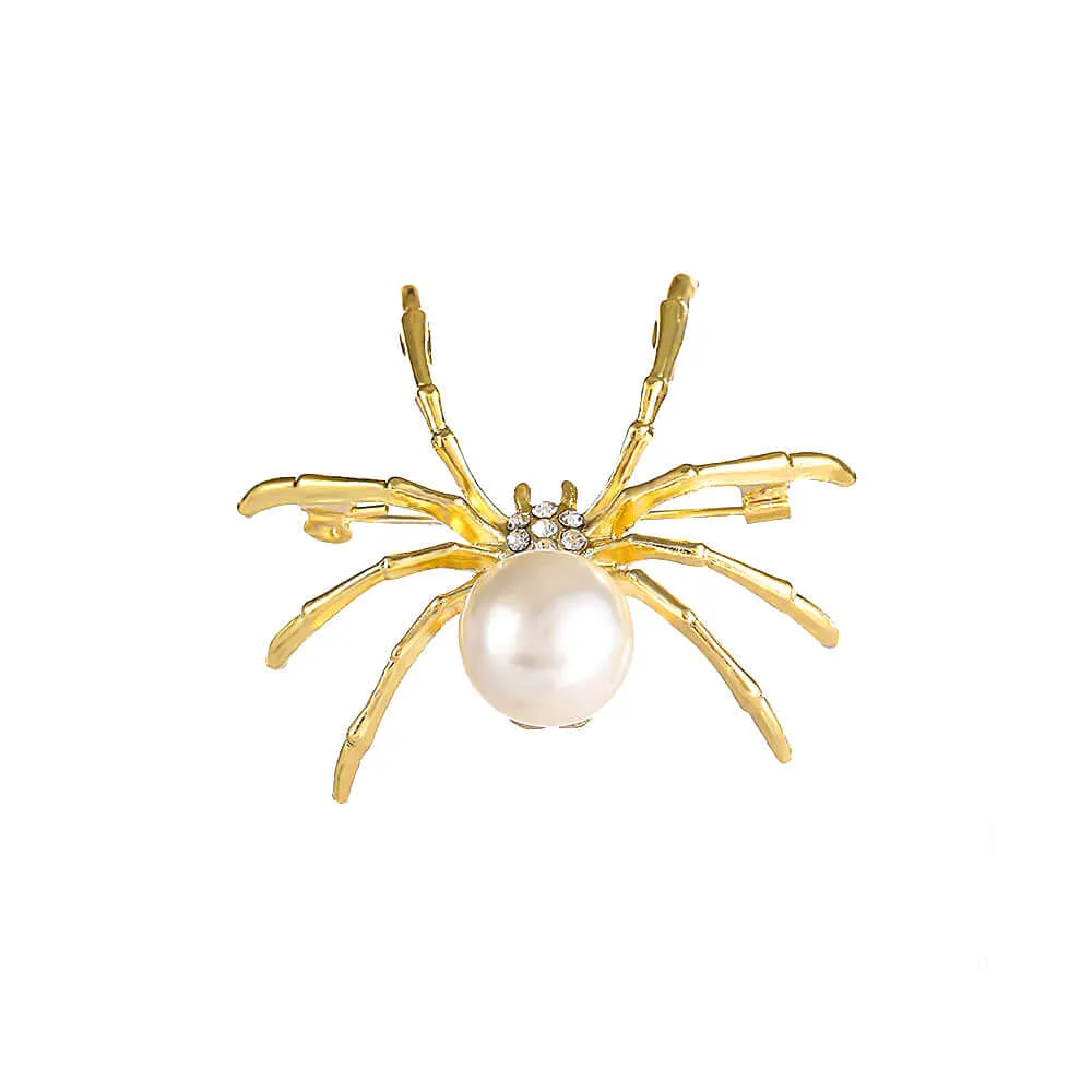 Alloy Pearl CZ Diamond Spider Brooch