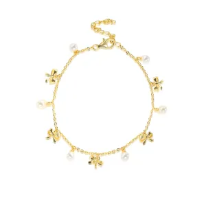 Alternating Bow & Pearl Charm Bracelet