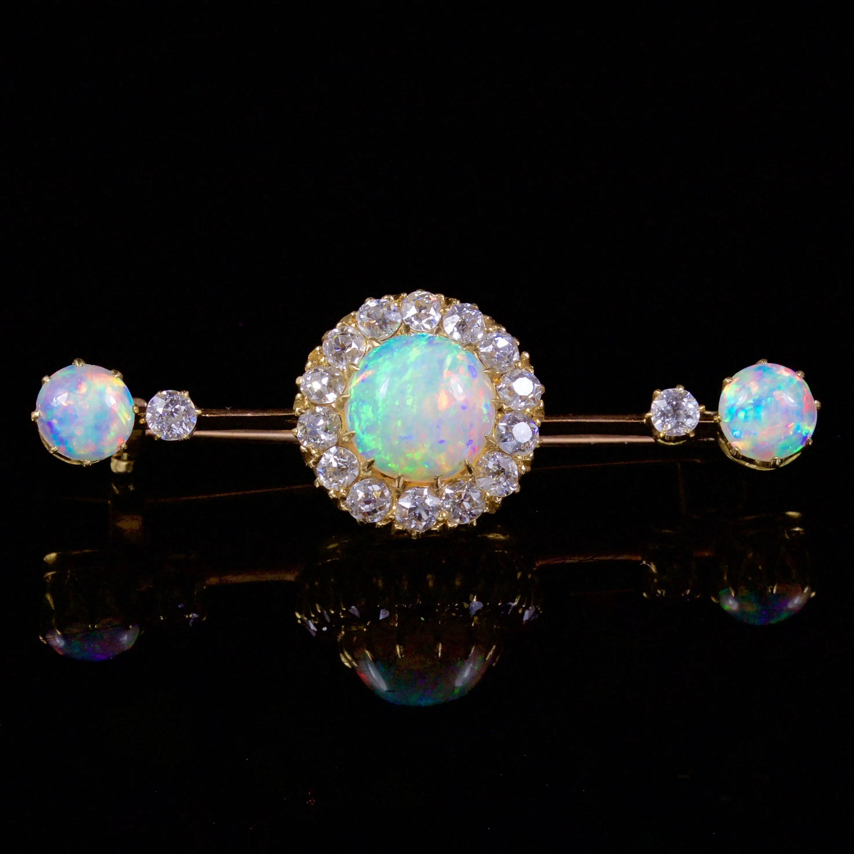 Antique Victorian Opal Diamond Brooch 18Ct Gold Circa 1880