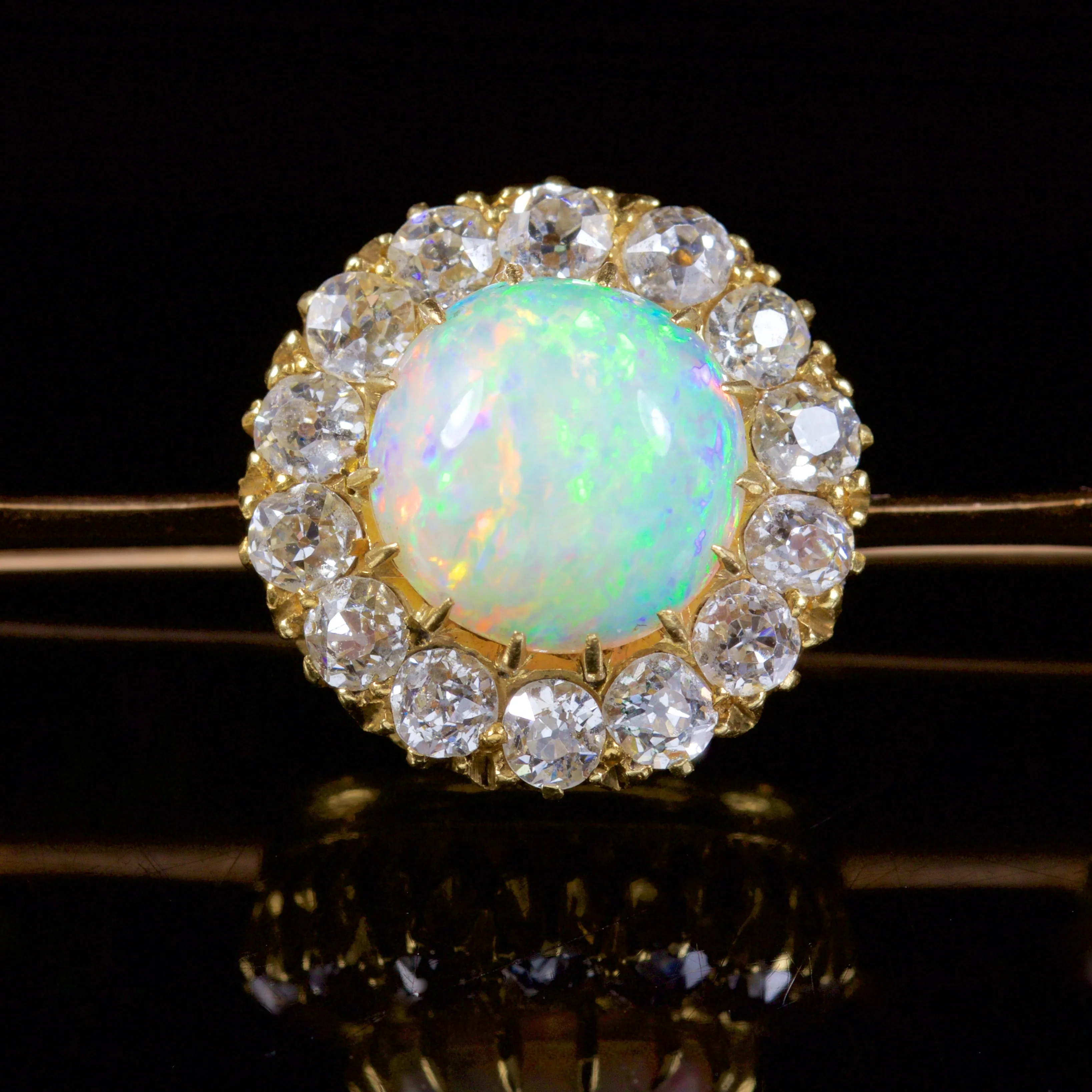 Antique Victorian Opal Diamond Brooch 18Ct Gold Circa 1880