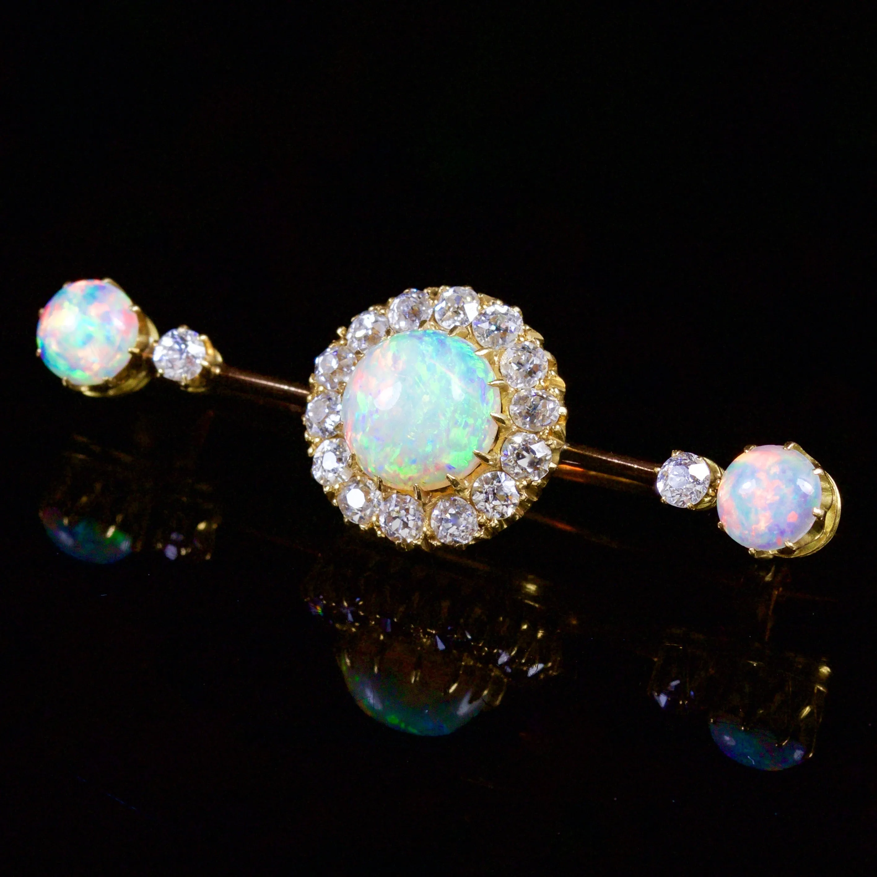 Antique Victorian Opal Diamond Brooch 18Ct Gold Circa 1880