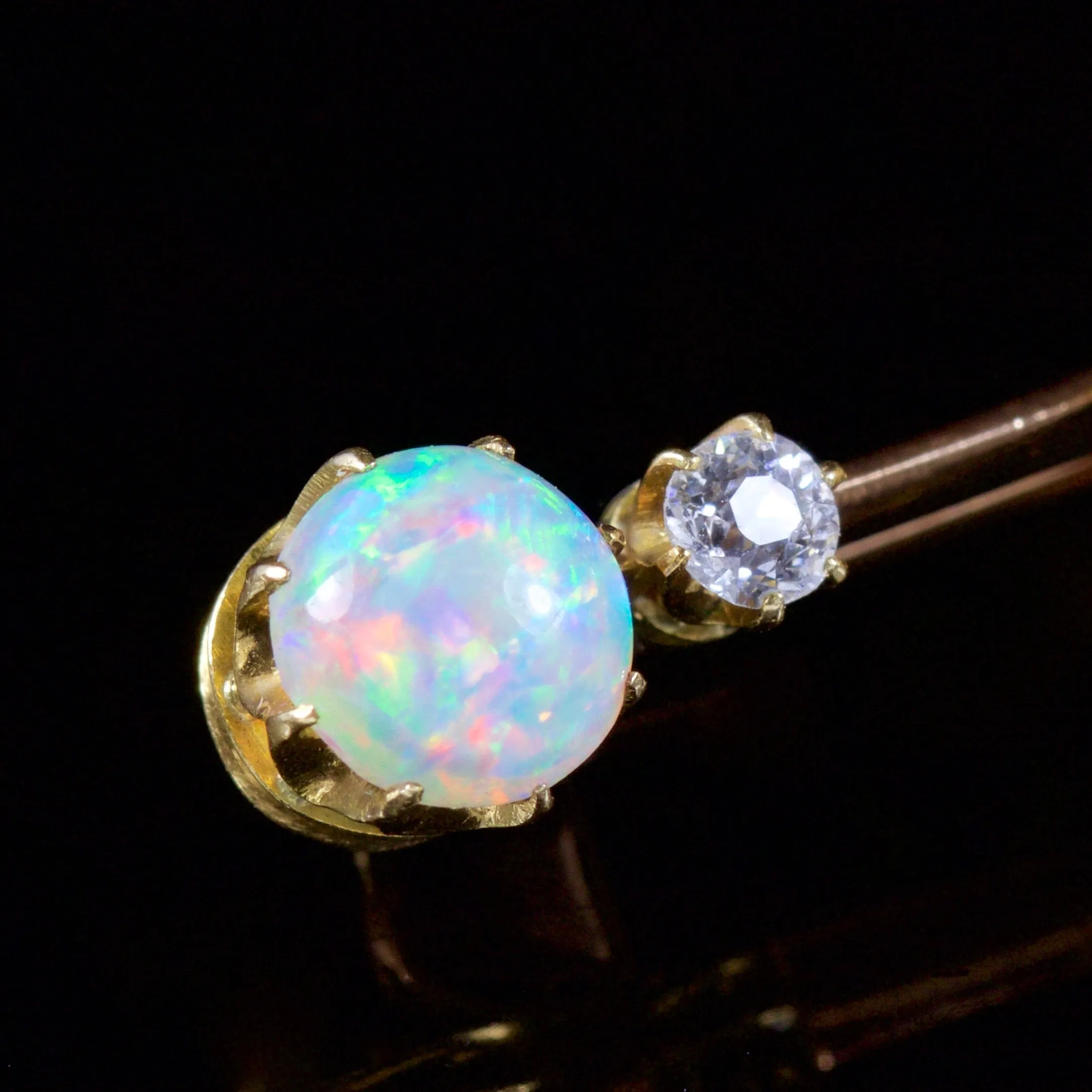 Antique Victorian Opal Diamond Brooch 18Ct Gold Circa 1880