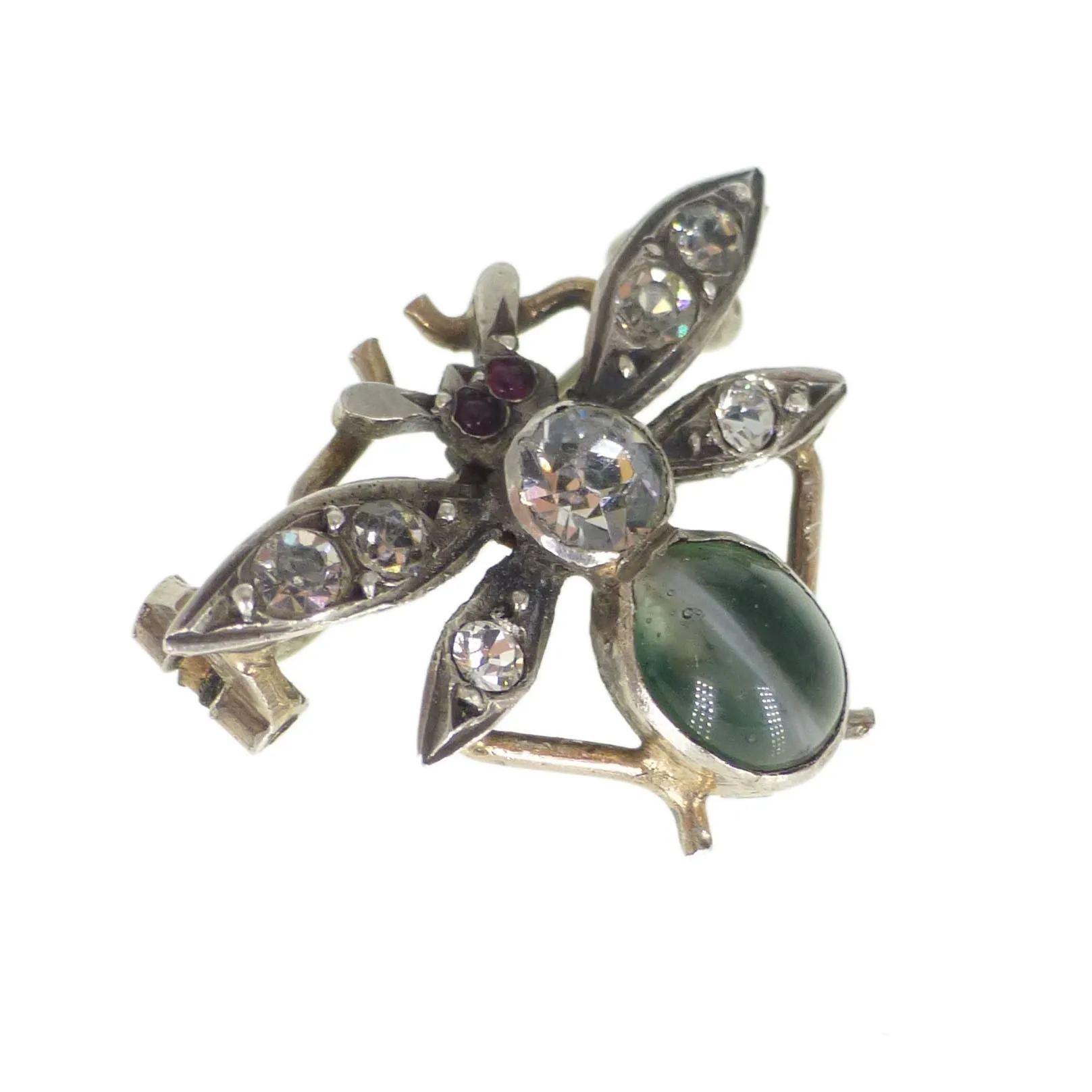 Antique Victorian Silver Cats Eye Insect Brooch