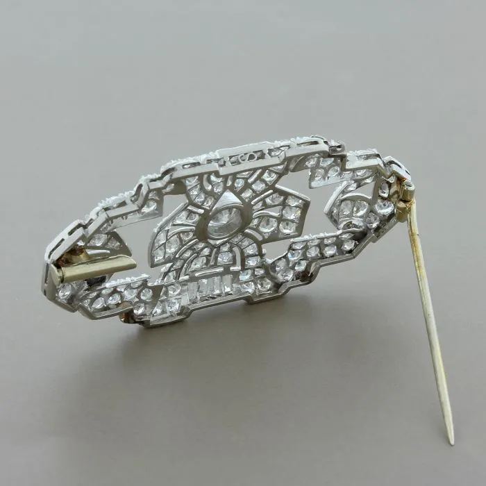 Art Deco Diamond Brooch in Platinum and Gold