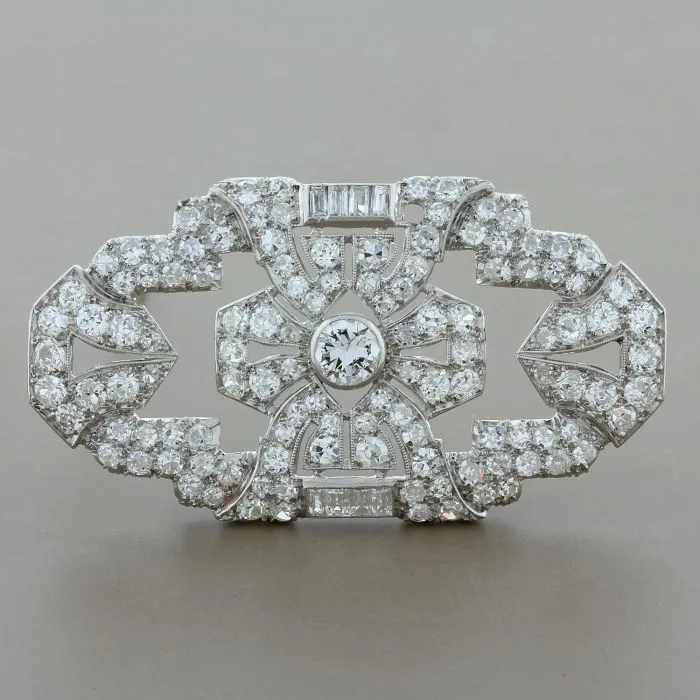 Art Deco Diamond Brooch in Platinum and Gold