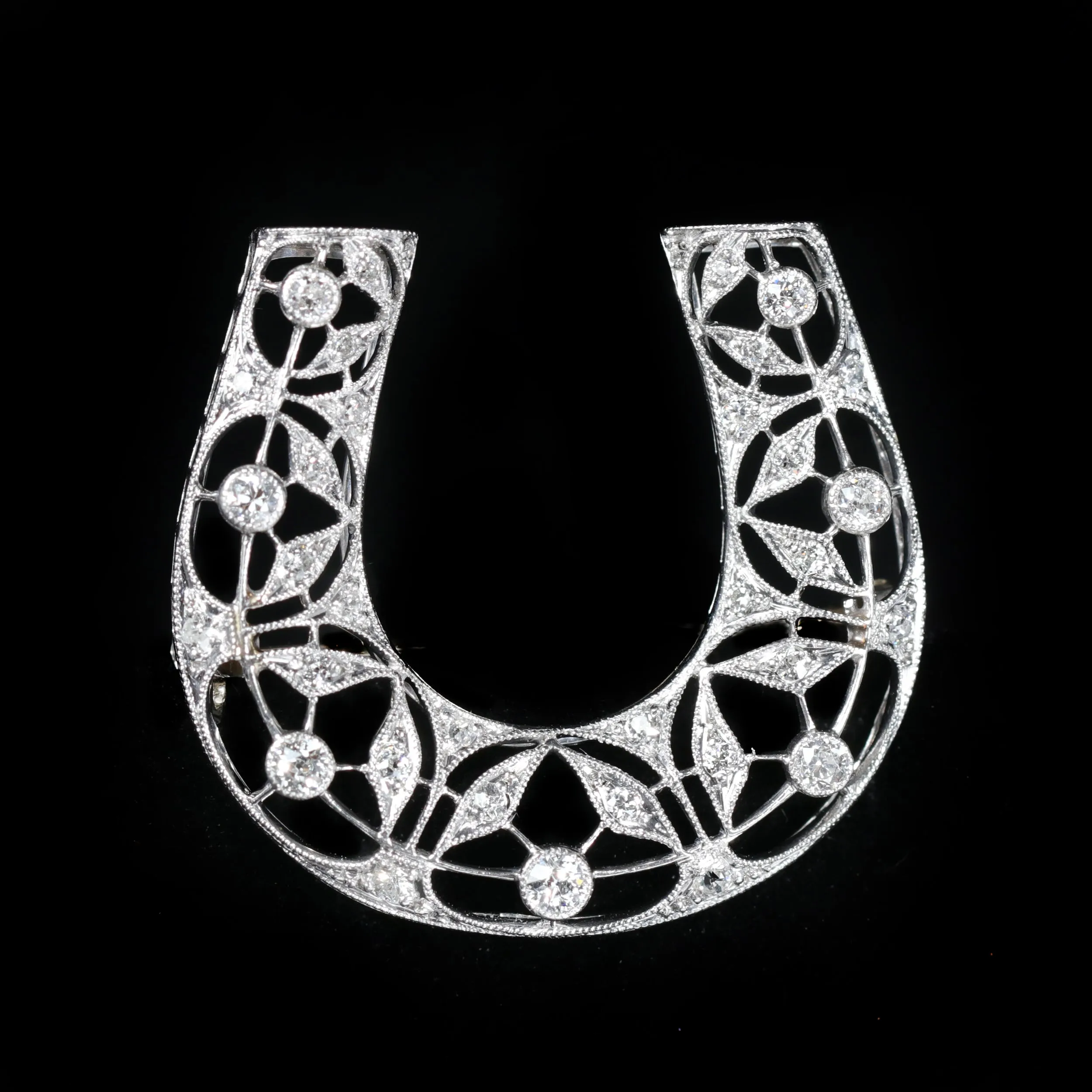 Art Deco Diamond Filigree Horseshoe Brooch