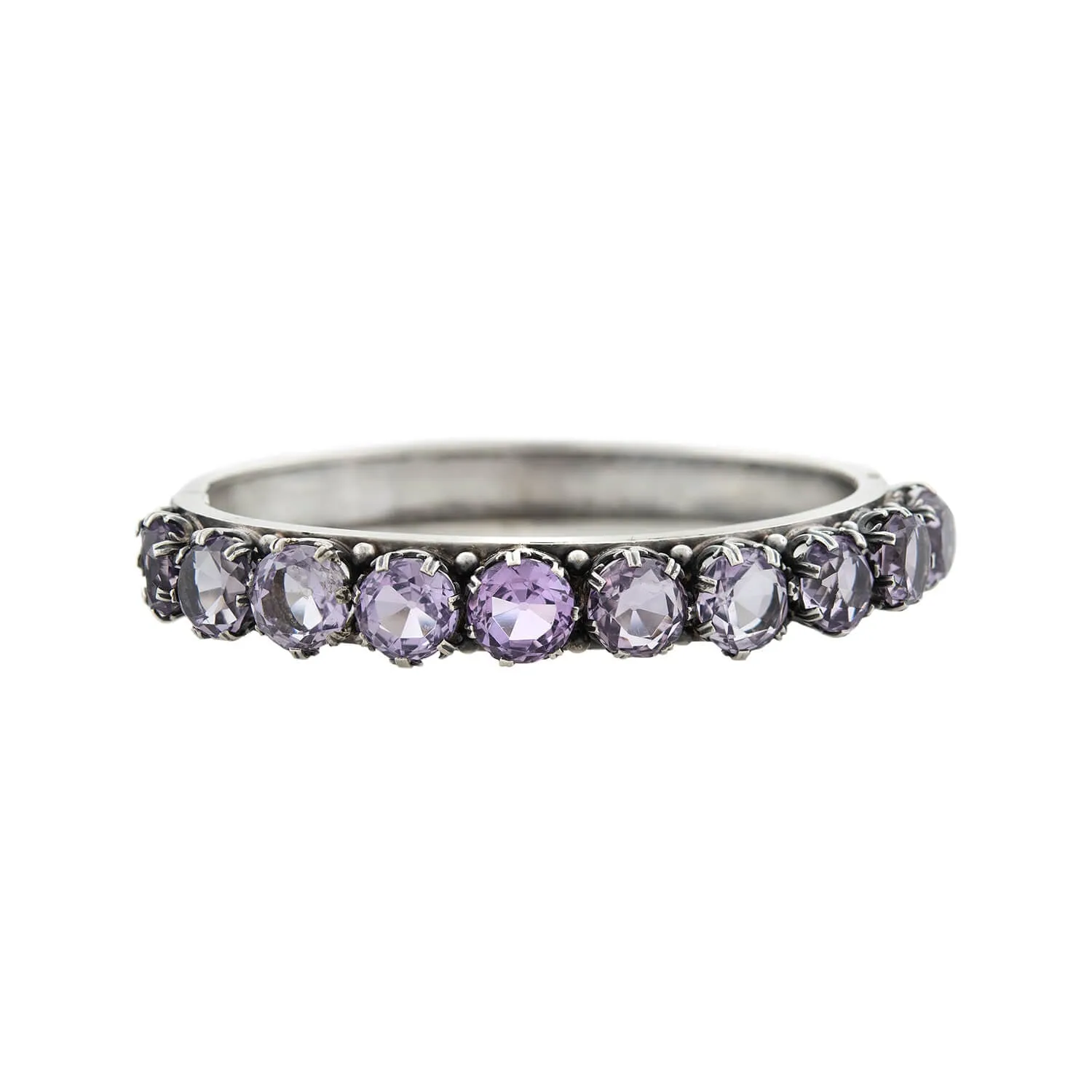 Arts & Crafts Sterling   Amethyst Hinged Bangle Bracelet