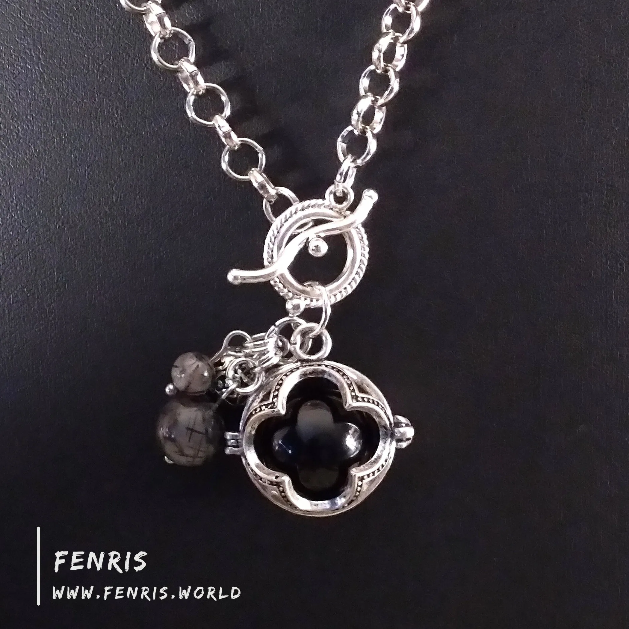 Black Agate Necklace Silver Gothic Sphere