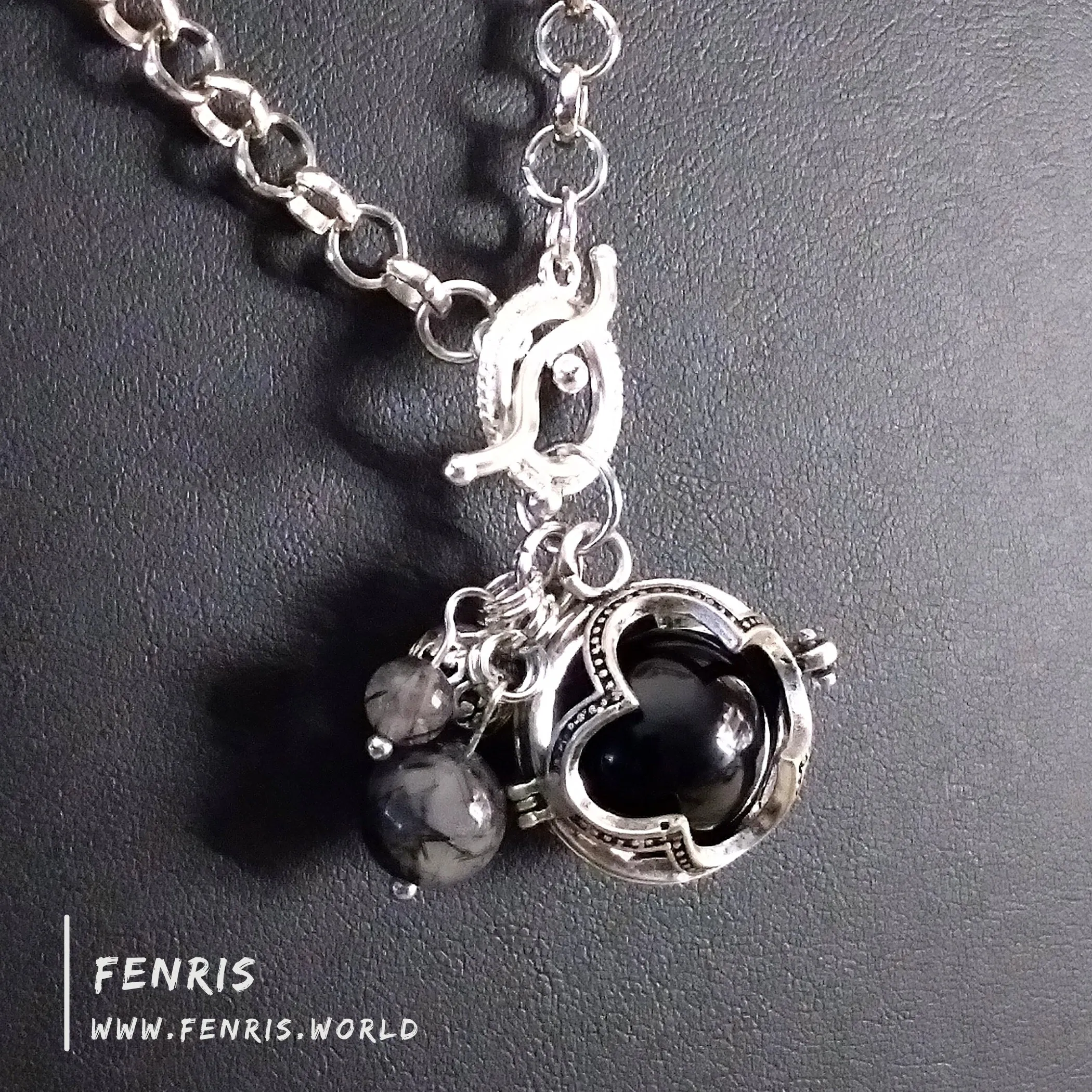 Black Agate Necklace Silver Gothic Sphere