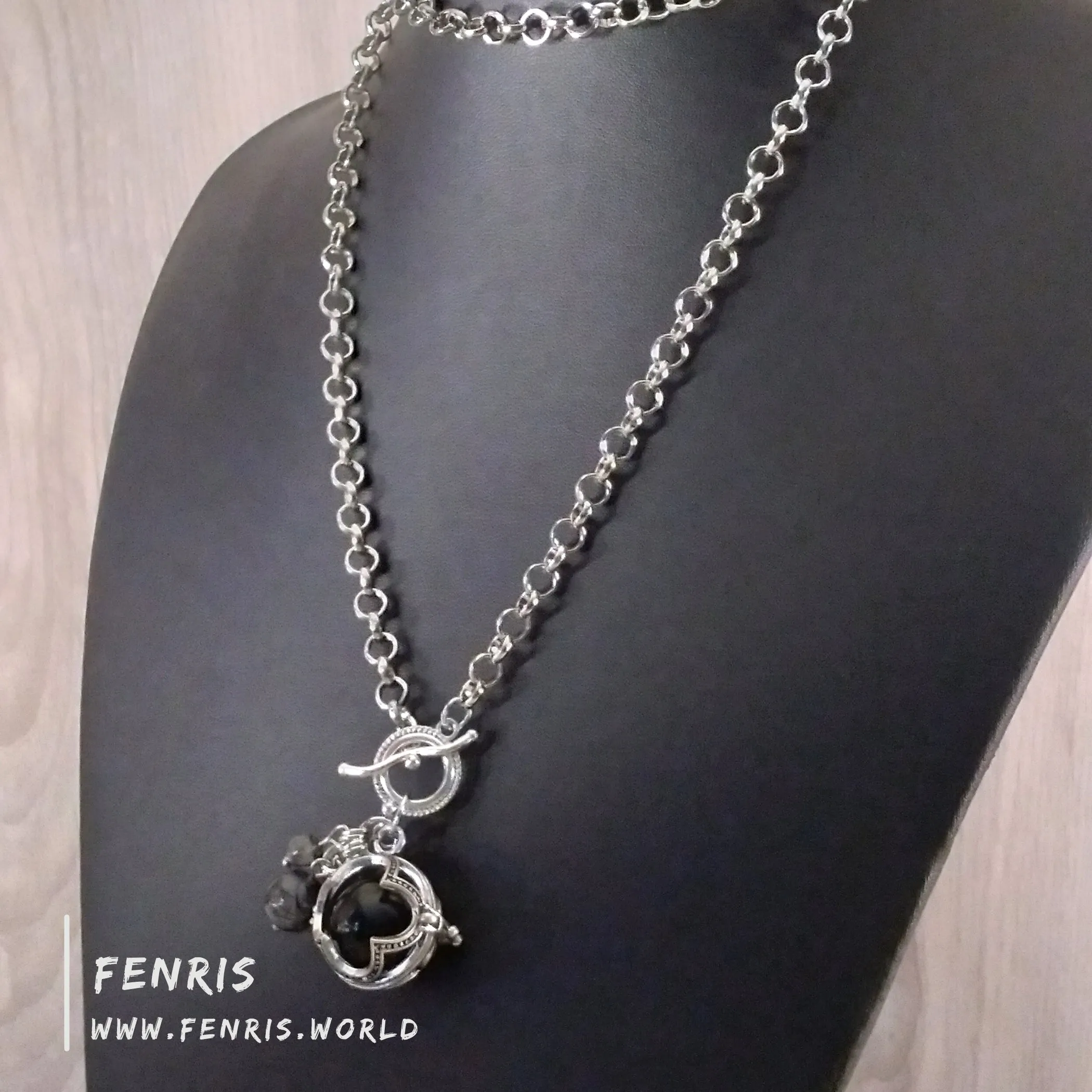 Black Agate Necklace Silver Gothic Sphere