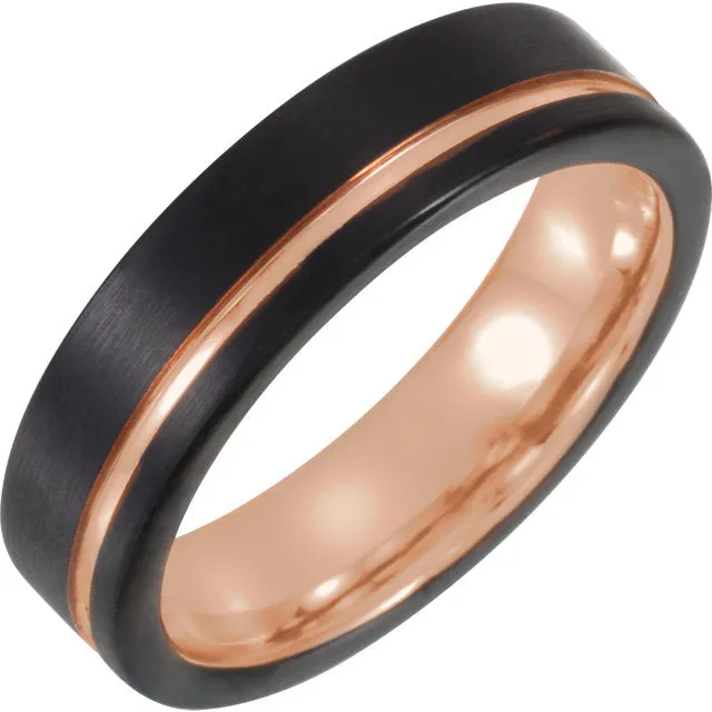 Black & 18K Rose Gold PVD Tungsten Band