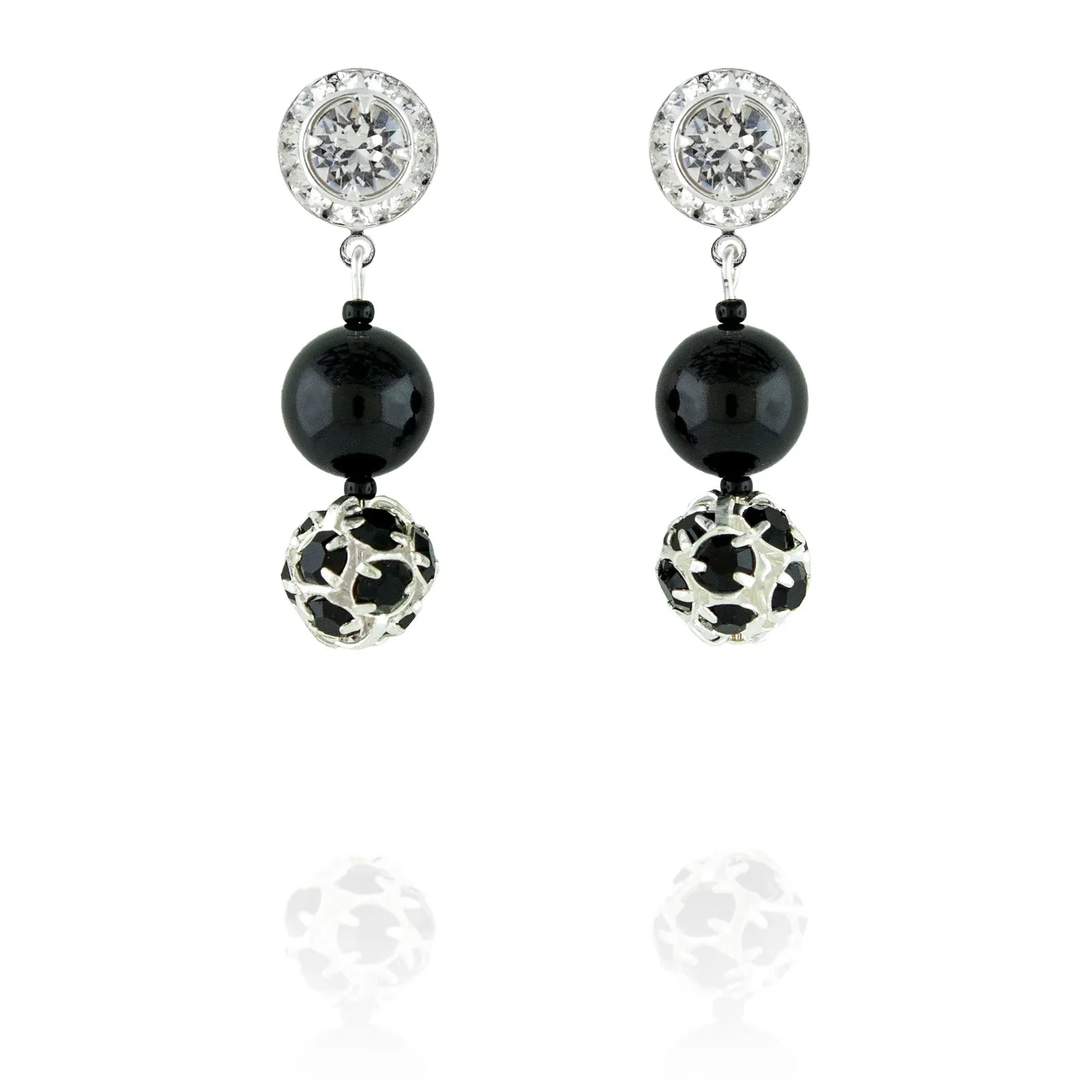 Black Pearl & Rhinestone Bead Earrings