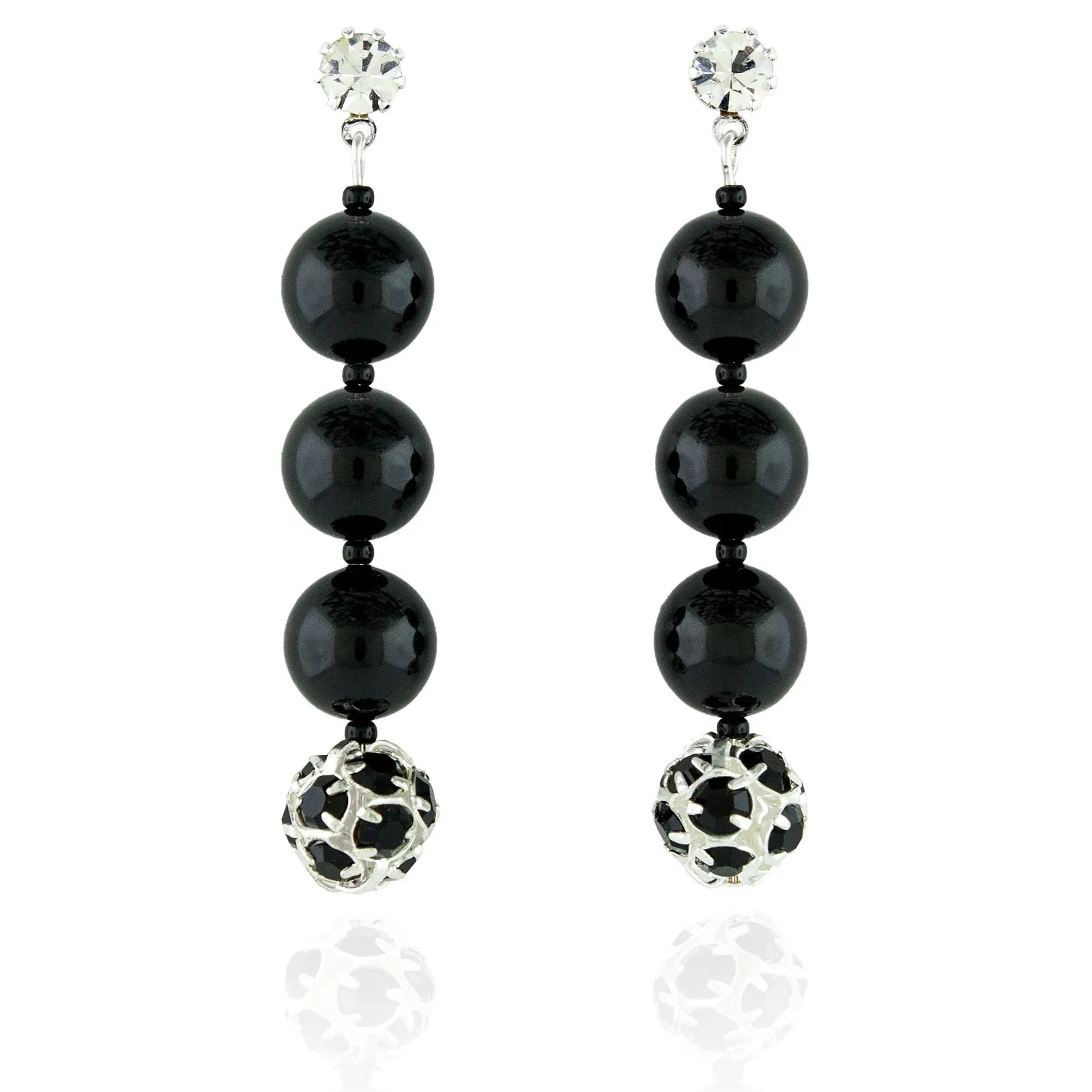 Black Pearl & Rhinestone Bead Earrings