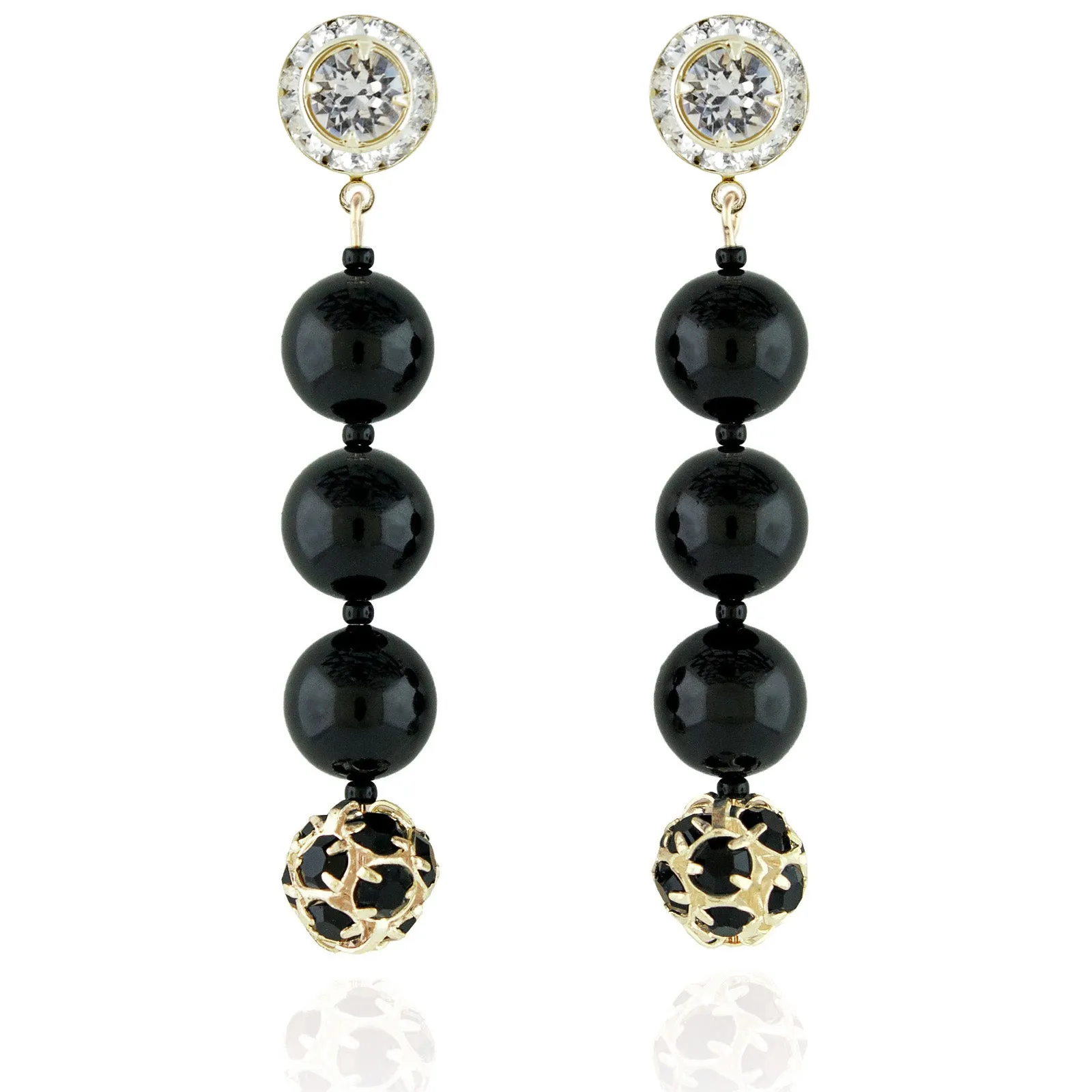 Black Pearl & Rhinestone Bead Earrings