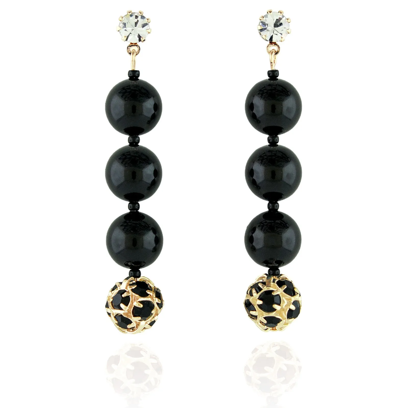 Black Pearl & Rhinestone Bead Earrings