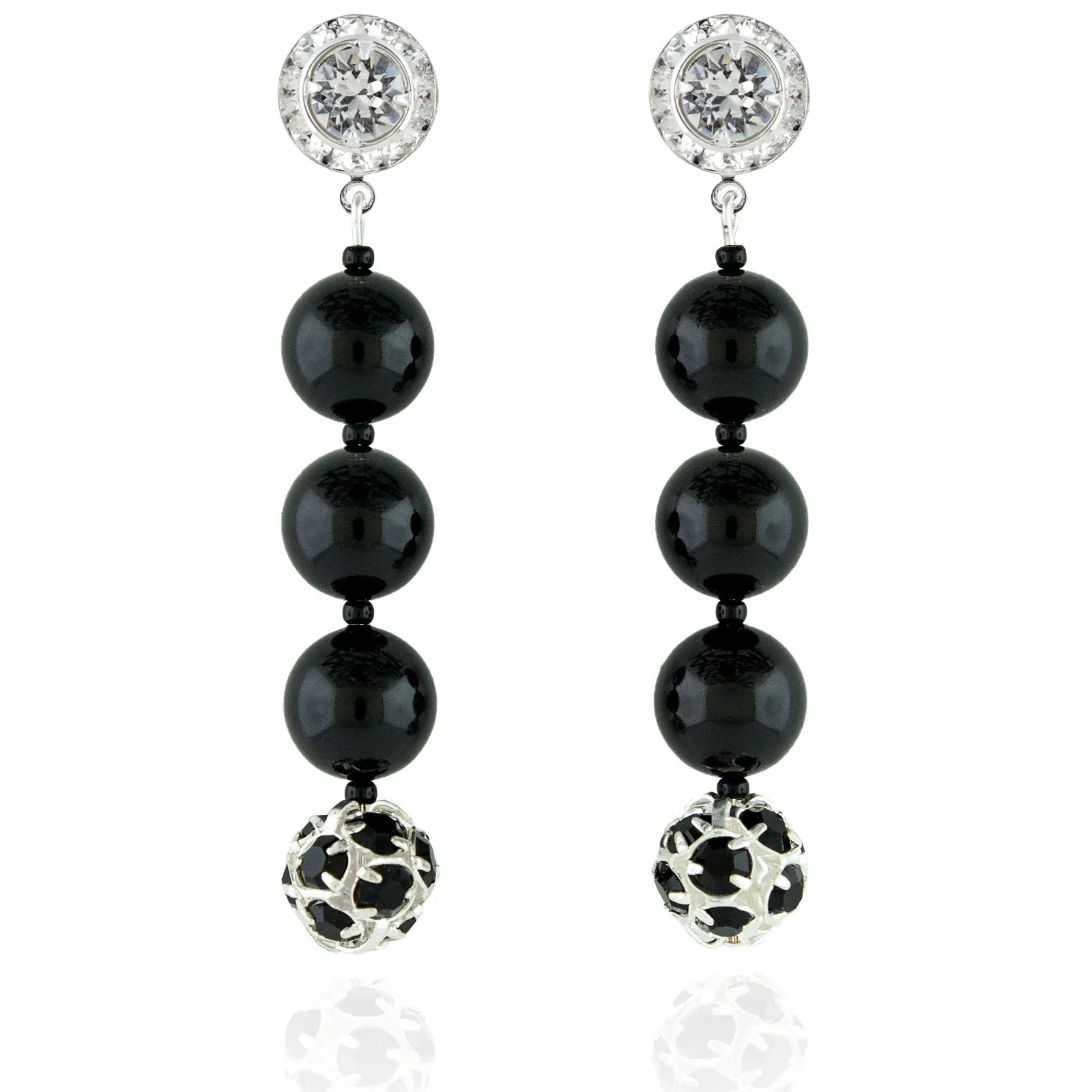 Black Pearl & Rhinestone Bead Earrings