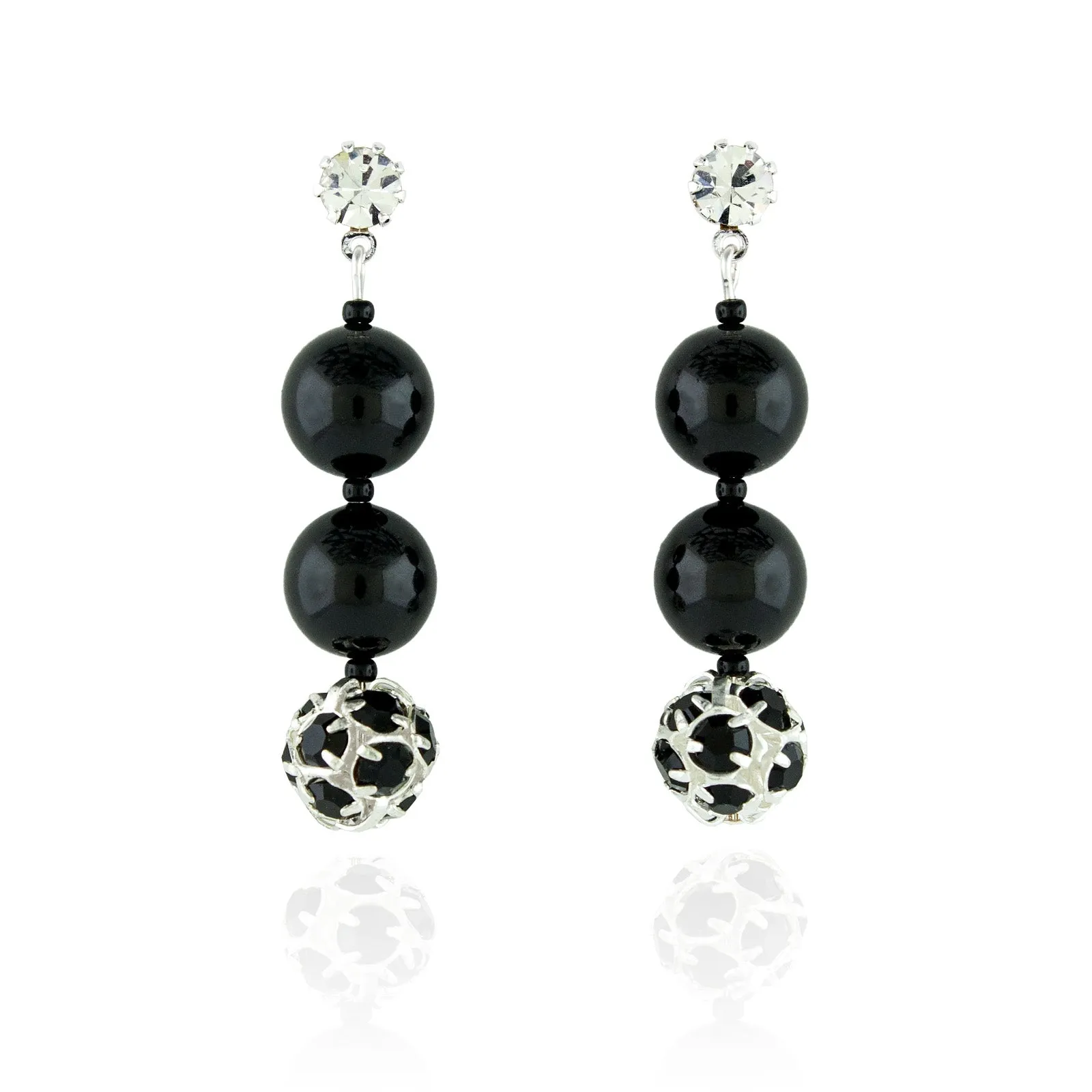 Black Pearl & Rhinestone Bead Earrings