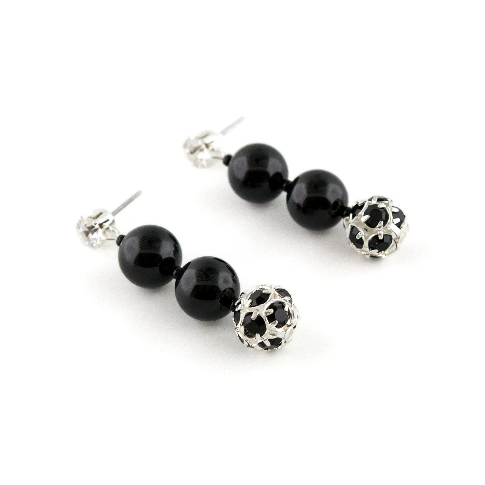 Black Pearl & Rhinestone Bead Earrings