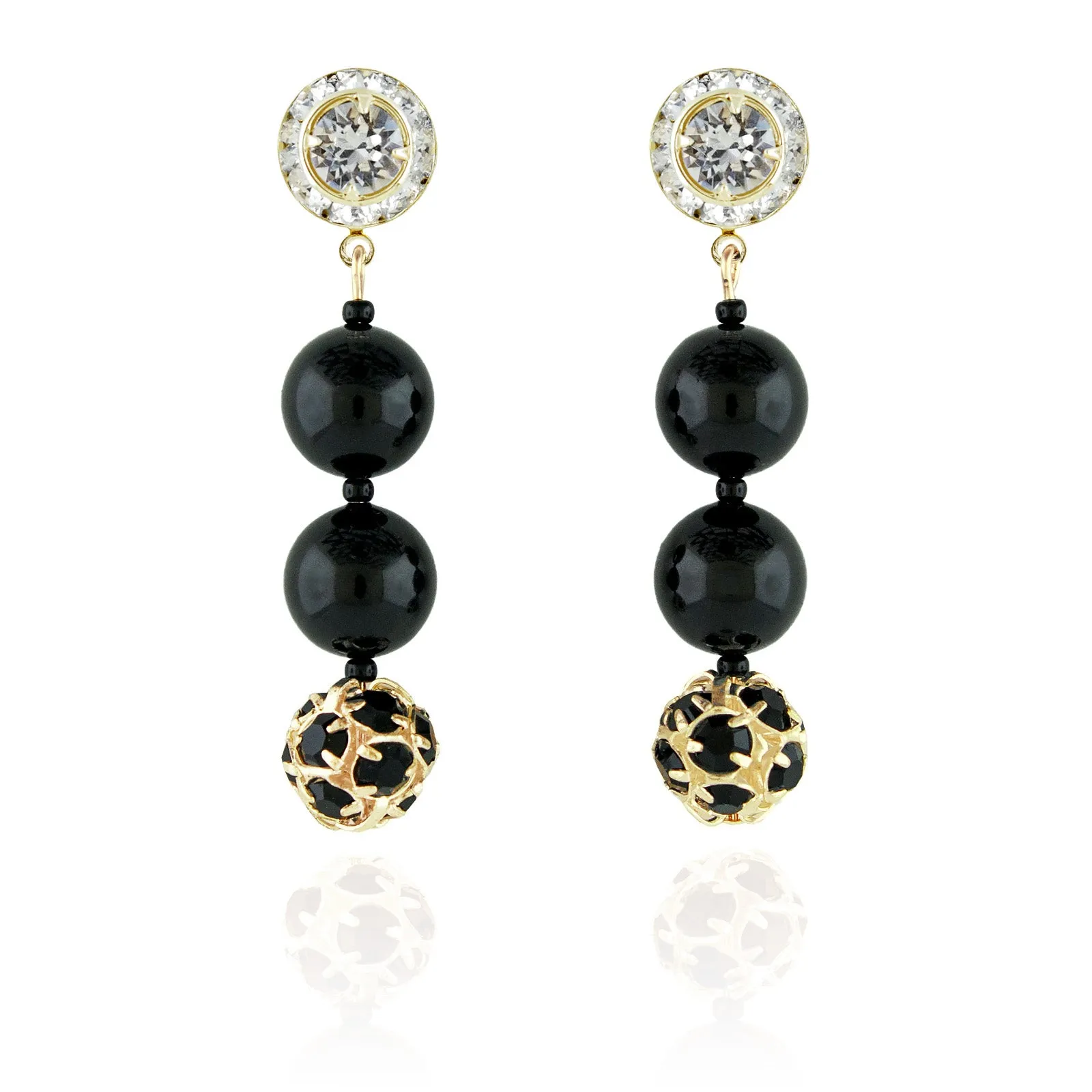 Black Pearl & Rhinestone Bead Earrings