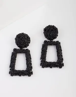 Black Textured Geometric Drop Earrings