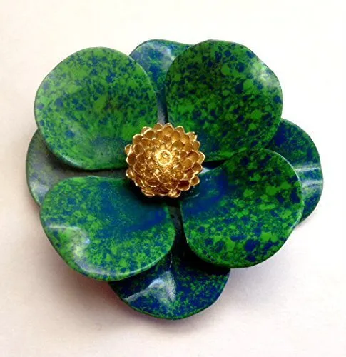 Blue Green Brooch with Gold Tone Accent