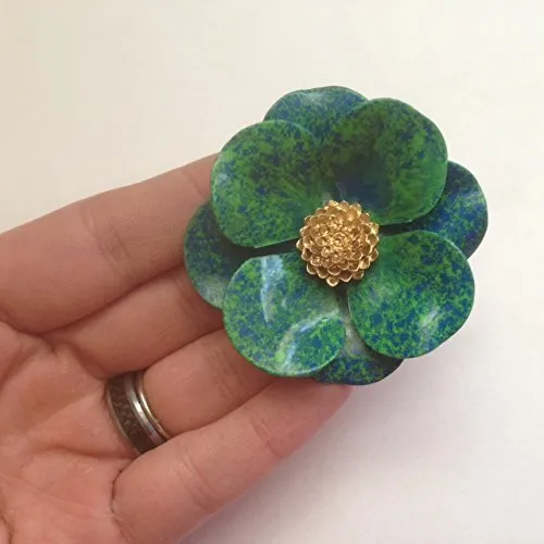 Blue Green Brooch with Gold Tone Accent