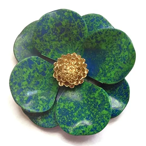 Blue Green Brooch with Gold Tone Accent