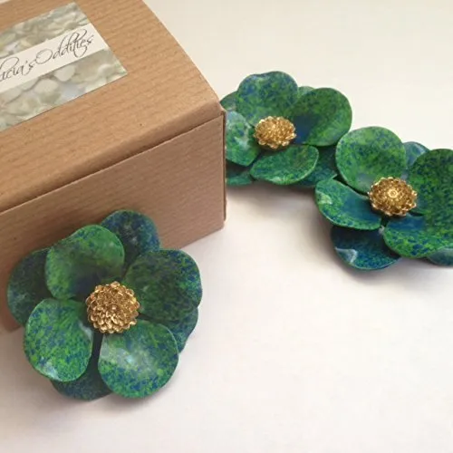 Blue Green Brooch with Gold Tone Accent