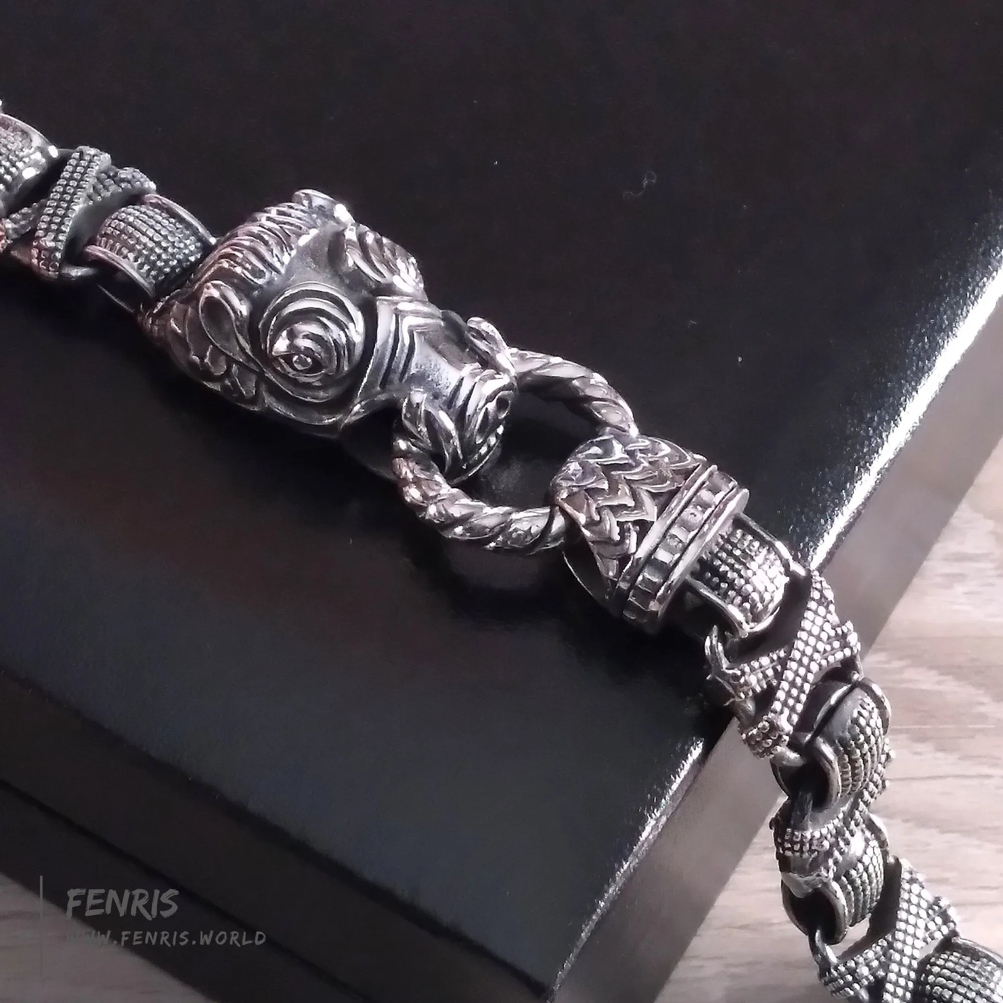 Boar Bracelet Silver Chain Mens Norse Viking Style