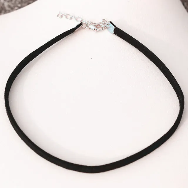 Choker Necklaces Women Black Velvet Suede Leather Chain Short Collares Fashion Jewelry Crown Peace Gothic 90's Bijoux Steampunk