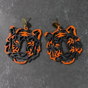 CINCINNATI BENGALS ORANGE & BLACK TIGER STATEMENT EARRINGS (GOLD OR SILVER POSTS)