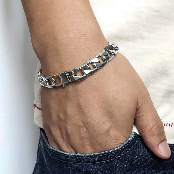 Classy Men 12mm Silver-Toned Chain Bracelet