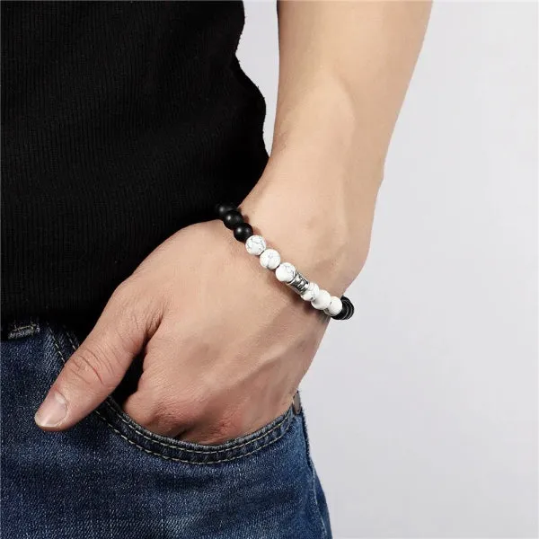 Classy Men Aquarius White Beaded Zodiac Bracelet