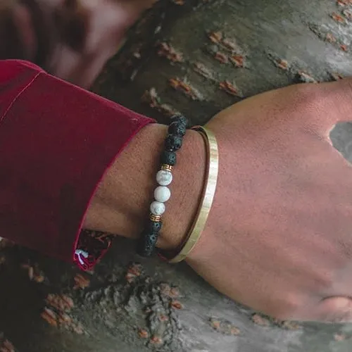 Classy Men Bracelet Lava Stone White