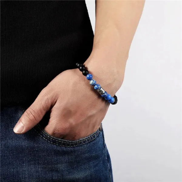 Classy Men Gemini Blue Beaded Zodiac Bracelet