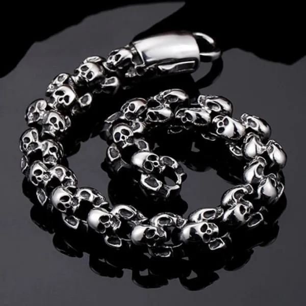 Classy Men Silver Skull Chain Bracelet