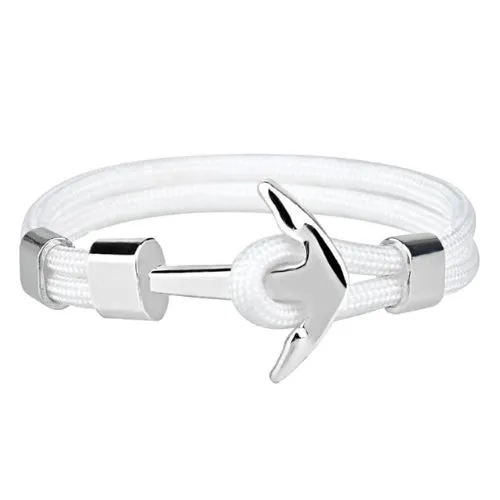 Classy Men White Silver Anchor Bracelet