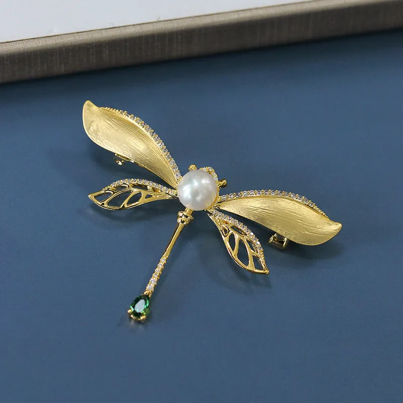 Copper Dragonfly Pearl Brooch