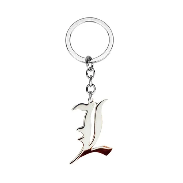 Death Note L Lawliet Necklace Stainless Steel Old English Letter Pendant Beads Chain Necklaces Cosplay Jewelry Accessories