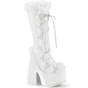 Demonia CAMEL-311 | White Vegan Leather Knee High Boots