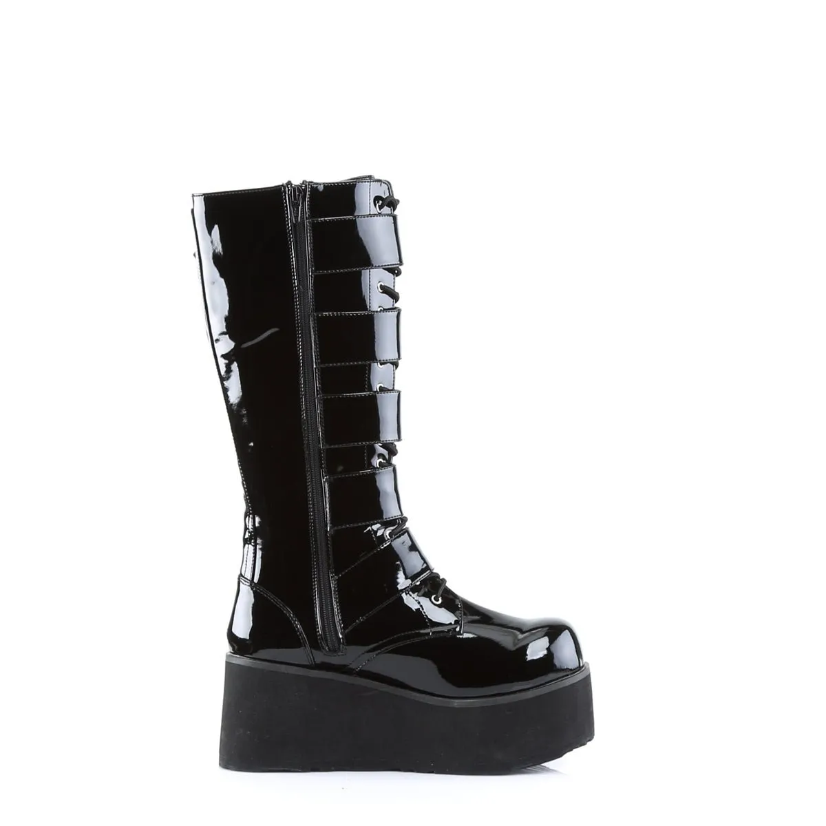 Demonia TRASHVILLE-518 | Black Patent Leather Unisex Boots