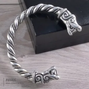 Dragon Torc Bracelet Silver Viking Celtic Mens